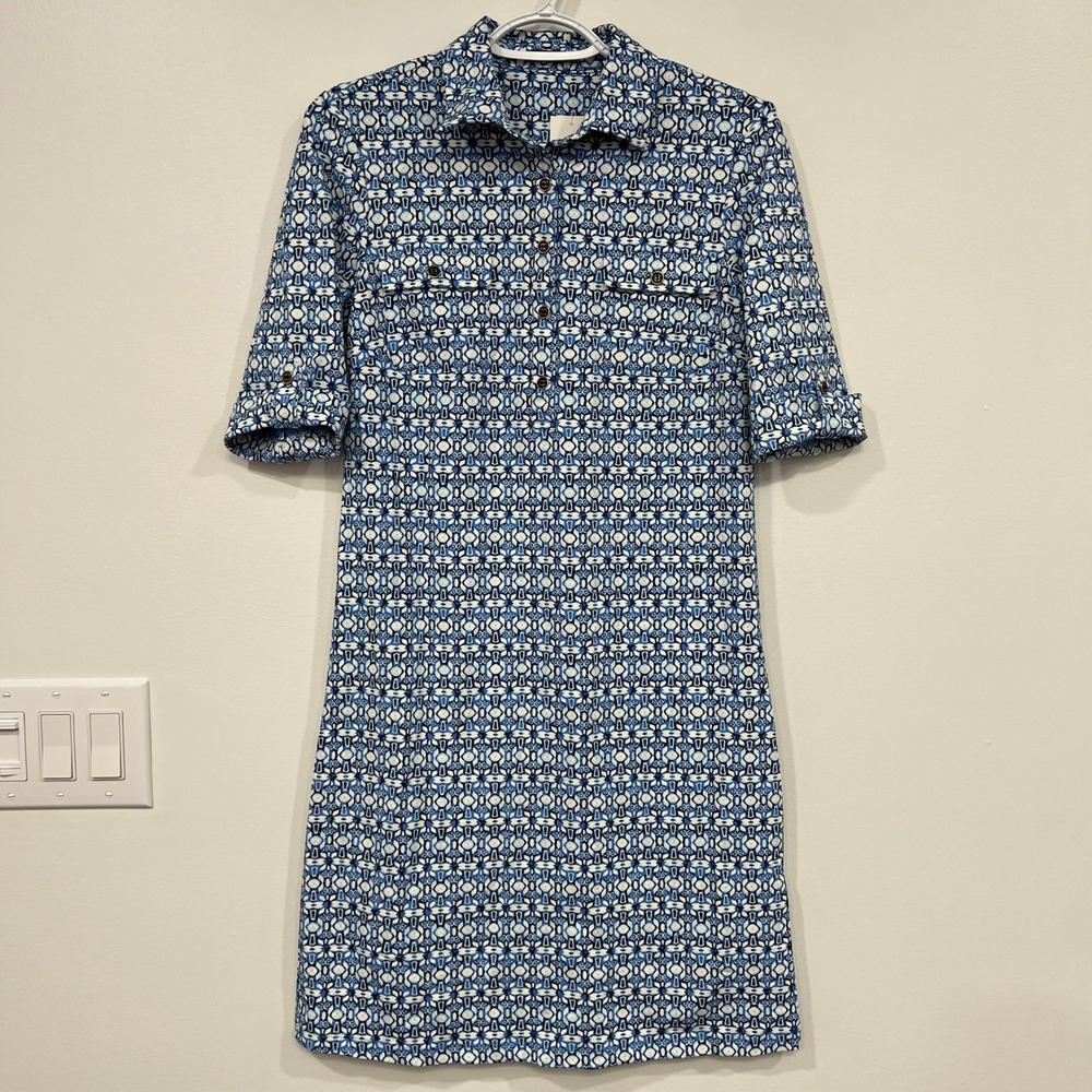 J Mclaughlin Lawrence Dress XS NWT $228 Catalina Shoreline Navy Blue 1/2 Sleeve